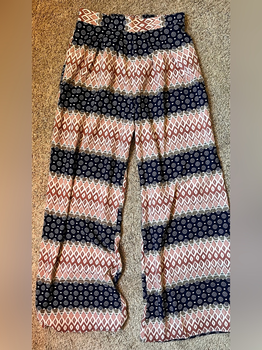 painted threads Pink and Navy Boho Wide-Leg Pants lightweight